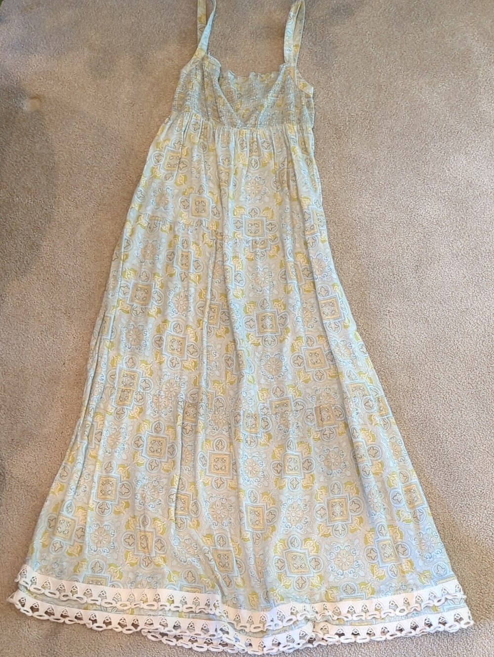 Juicy Couture Green, Blue & Cream Patterned Maxi Dress with Lace Hem